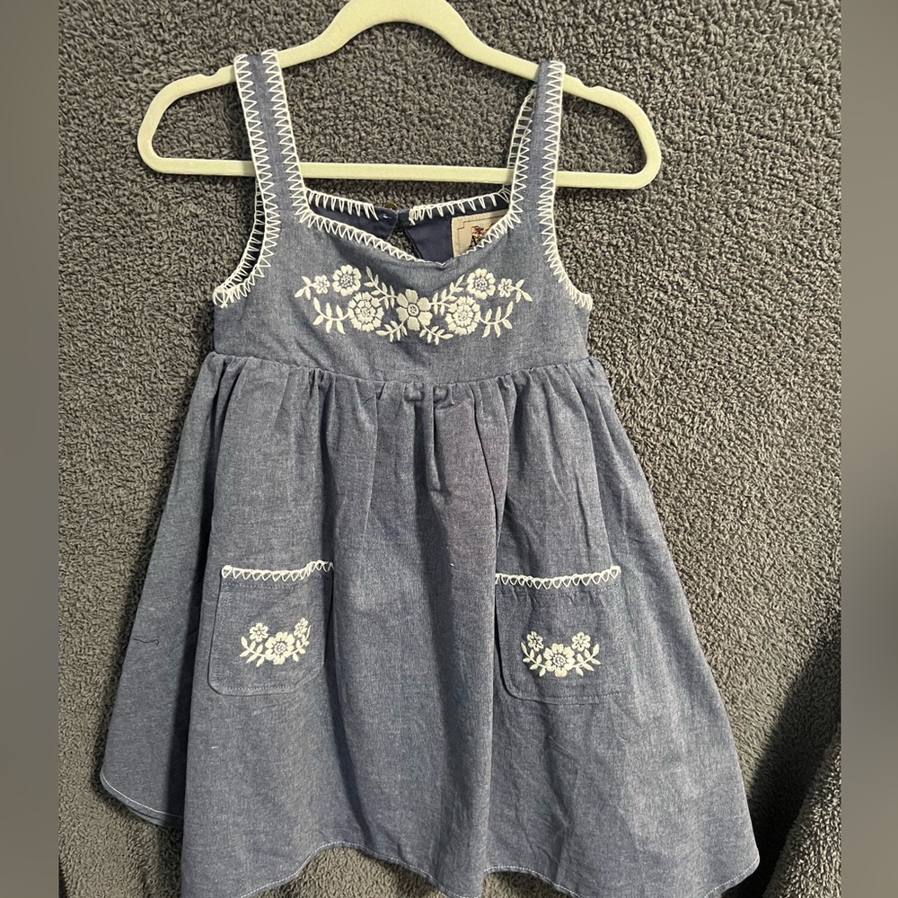 Embroidered Blue Dress with Floral Details